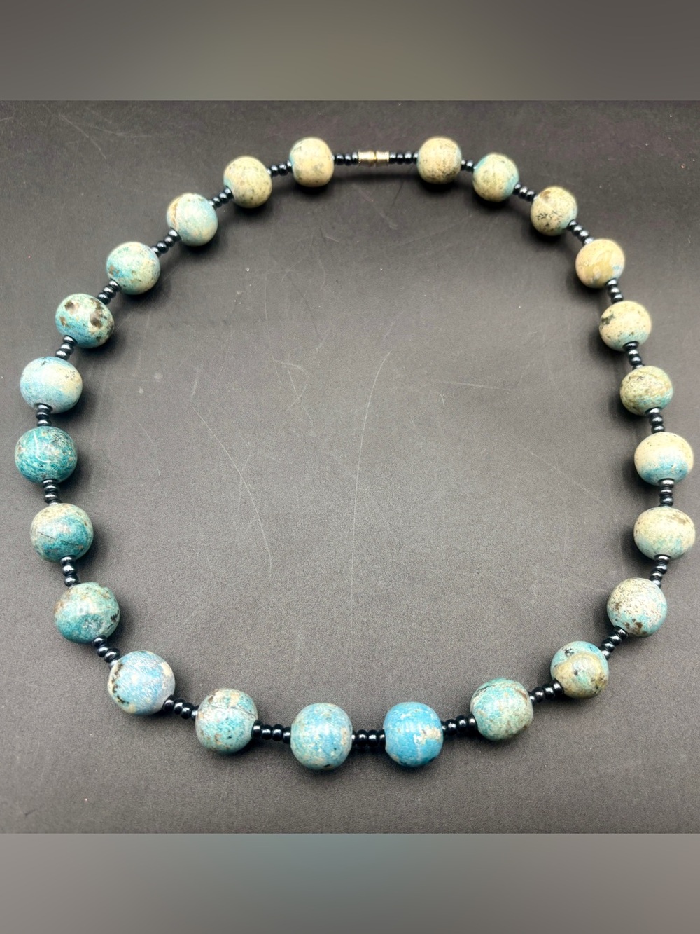 Vintage Turquoise Jasper Beaded Necklace Earthy Blue Green Stone Choker